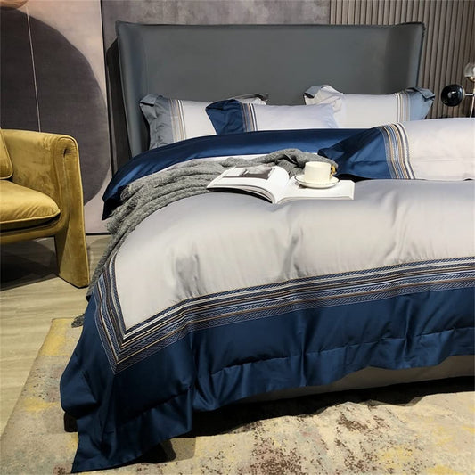 TXQHD Embroidered Bedding 1000TC Egyptian Cotton Duvet Pillowcase Bedspread 4-Piece Set (A * 230cm)