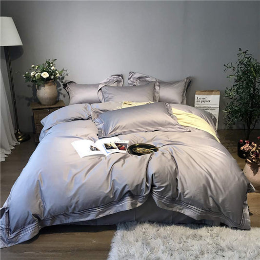 Msuiiixcccc Bettwäsche Set 4-teilig 100% Baumwolle Stickerei Grün Silber Grau 220x240cm Deckenbezug 245x270cm Luxus Bedding King