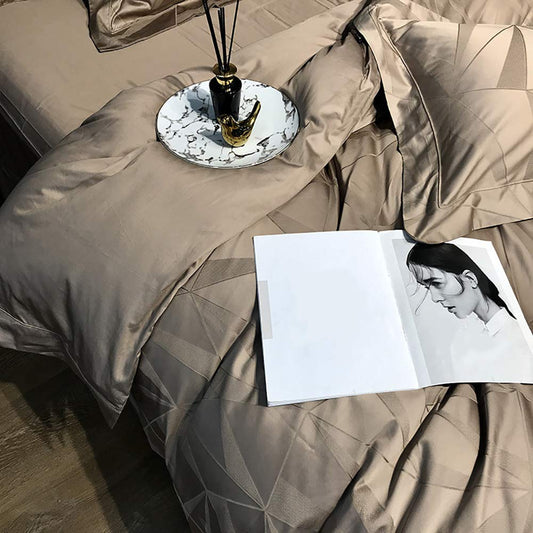 Msuiiixcccc 4-teiliges Bettwäsche Set 100% ägyptische Baumwolle 220x240cm Deckenbezug Spannbettlaken Kissenbezüge Weiß Grau Grün Champagner