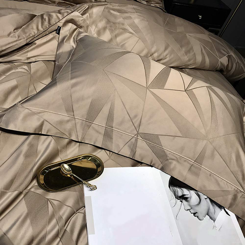 Msuiiixcccc 4-teiliges Bettwäsche Set 100% ägyptische Baumwolle 220x240cm Deckenbezug Spannbettlaken Kissenbezüge Weiß Grau Grün Champagner