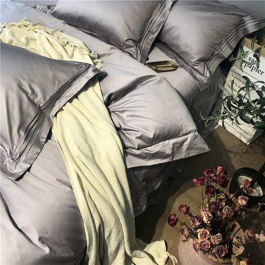 Msuiiixcccc Bettwäsche Set 4-teilig 100% Baumwolle Stickerei Grün Silber Grau 220x240cm Deckenbezug 245x270cm Luxus Bedding King